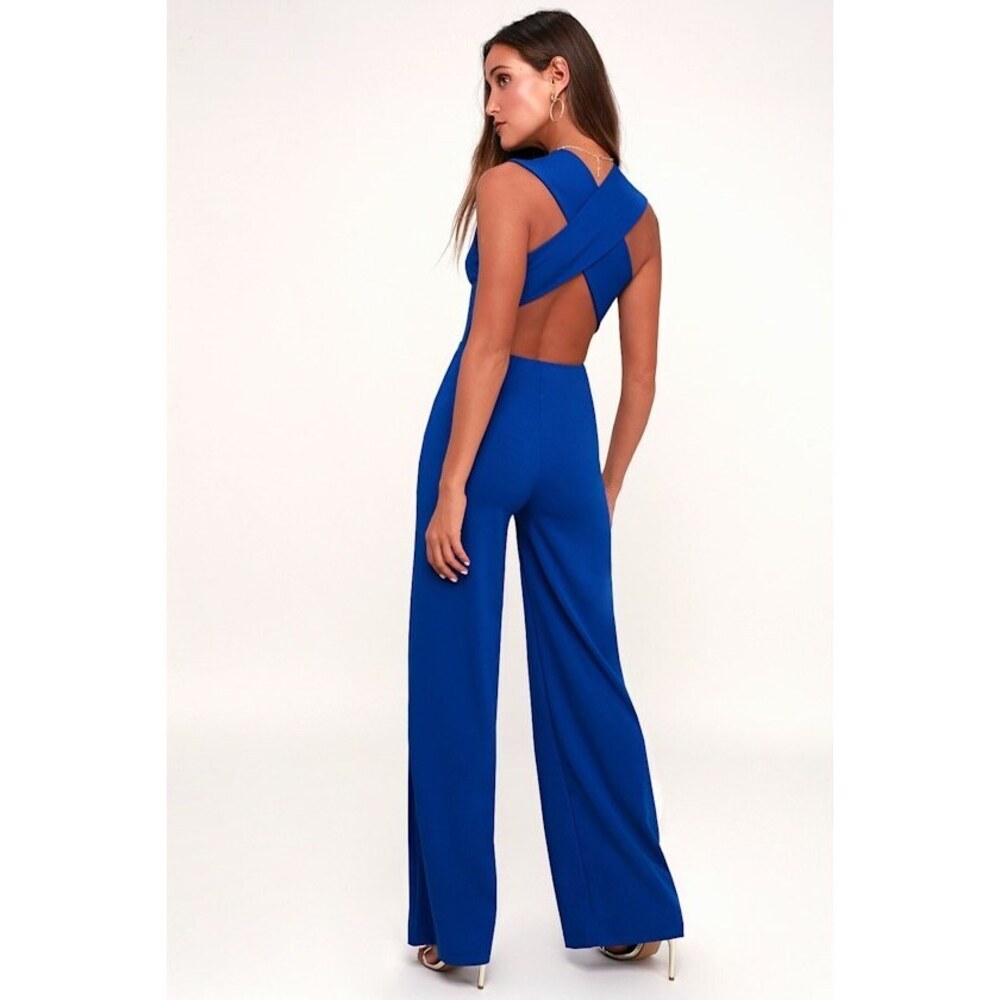 Lulus Thinking Out Loud Royal Blue Backless Jumpsuit - Size XS